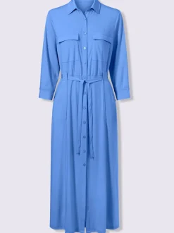 Robe en jersey à col chemise et manches trois quarts