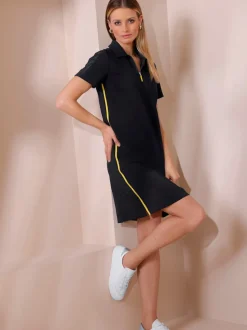 Robe en jersey col polo et rayures latérales contrastées