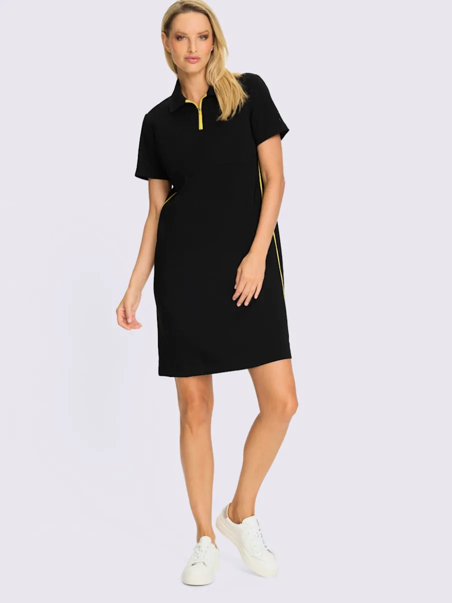 Robe en jersey col polo et rayures latérales contrastées