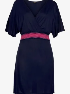 Robe en jersey col V avec ceinture élastique contrastée