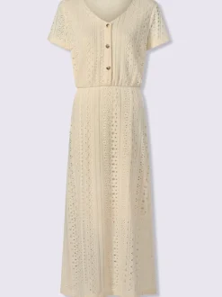 Robe en jersey à col V et manches courtes avec motifs ajourés