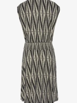 Robe en jersey à encolure en V avec motifs graphiques et empiècement smocké