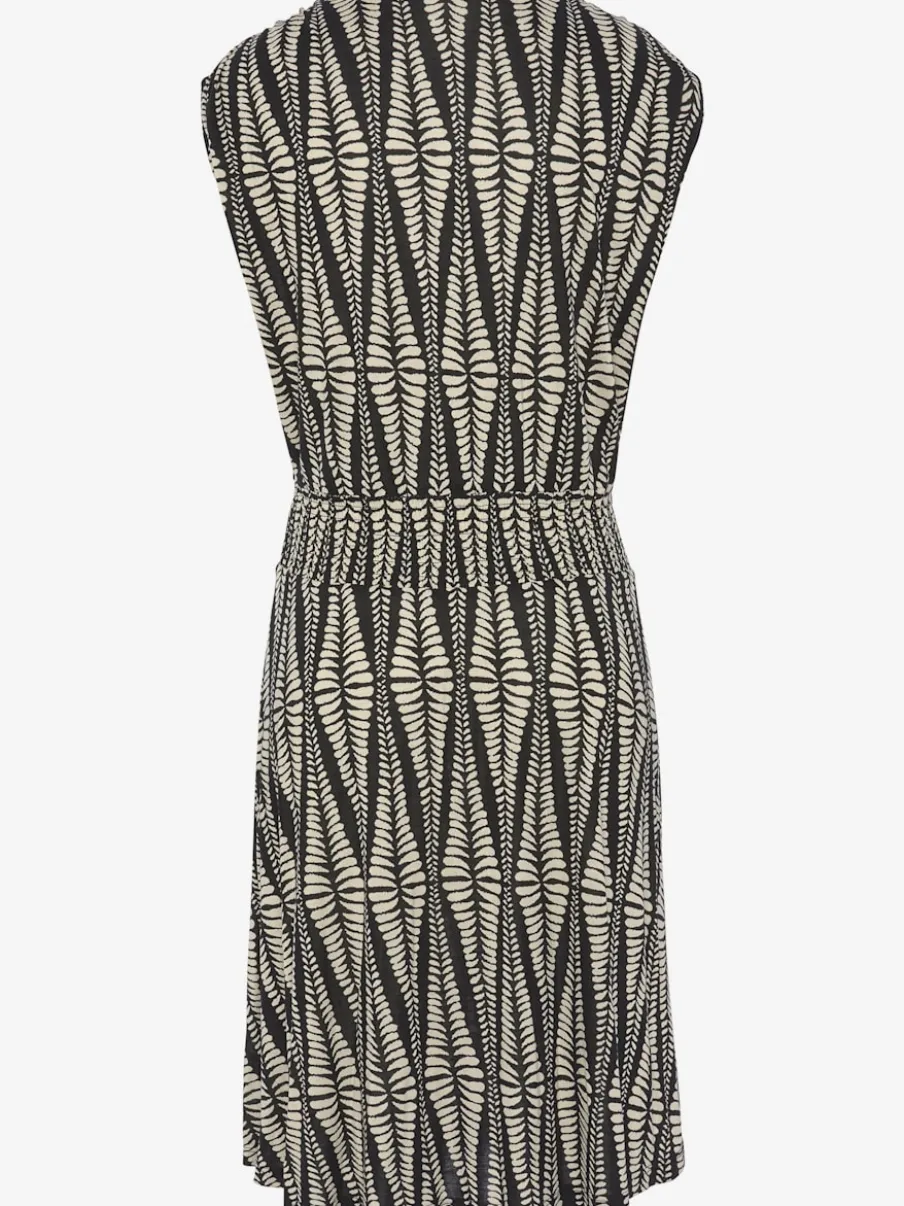 Robe en jersey à encolure en V avec motifs graphiques et empiècement smocké
