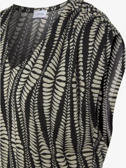 Robe en jersey à encolure en V avec motifs graphiques et empiècement smocké