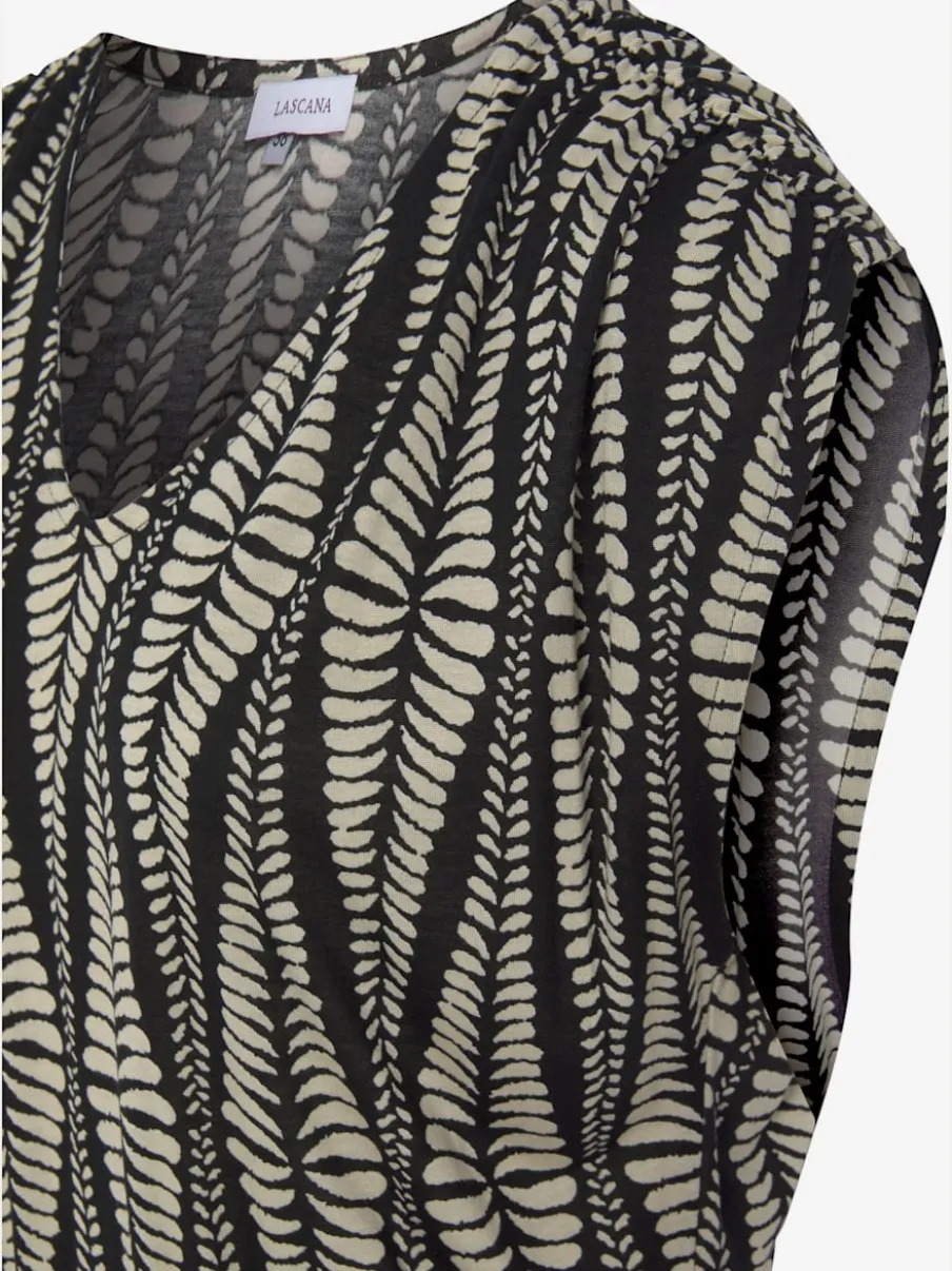 Robe en jersey à encolure en V avec motifs graphiques et empiècement smocké