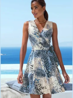 Robe en jersey à encolure en V avec effet cache-cœur et nœud
