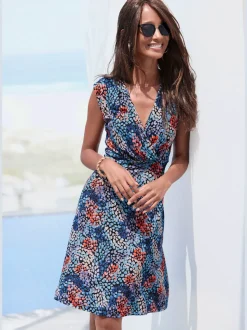 Robe en jersey à encolure en V avec motif floral et coupe décontractée