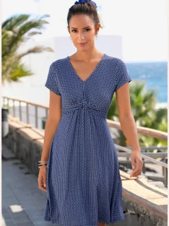 Robe en jersey à encolure en V froncée évasée