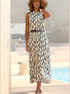 Robe en jersey à encolure haute avec imprimé unique