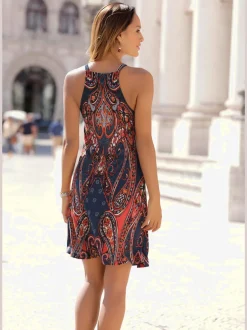 Robe en jersey à encolure raffinée avec imprimé paisley et bretelles mode