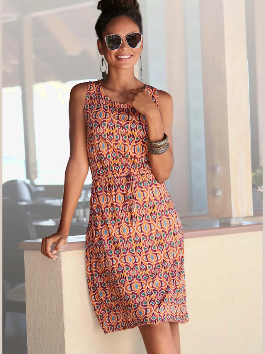 Robe en jersey à encolure ronde avec imprimé coloré