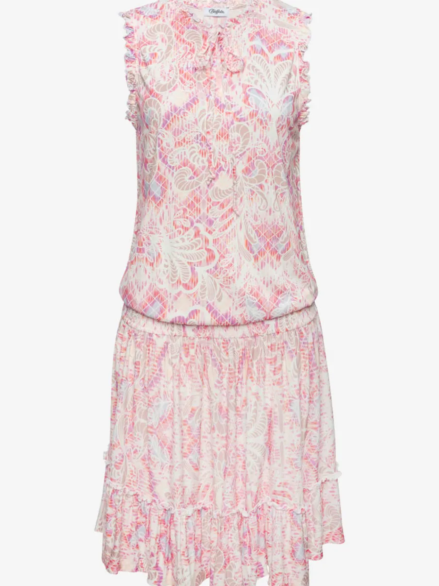 Robe en jersey à encolure ronde avec fronces et jupe volantée