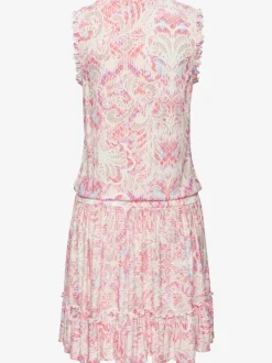 Robe en jersey à encolure ronde avec fronces et jupe volantée