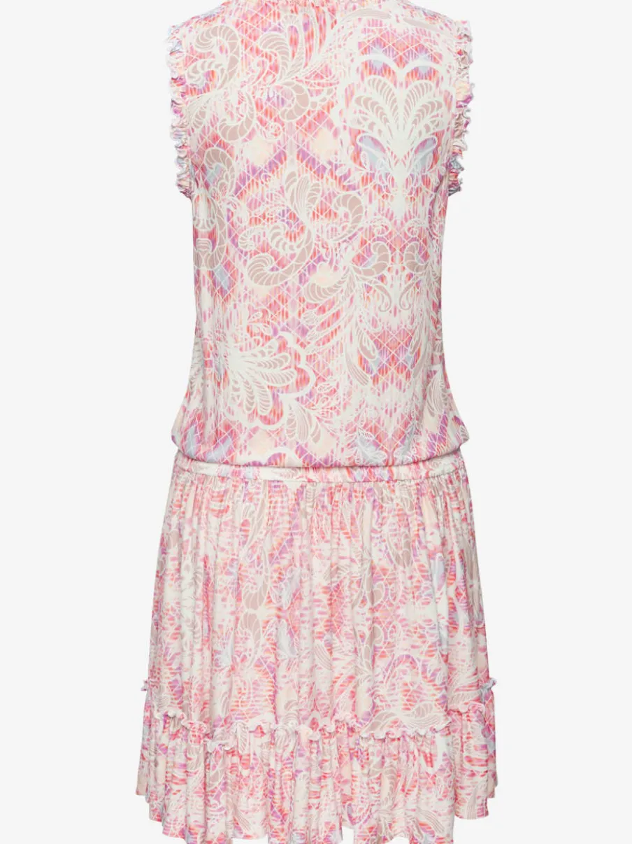 Robe en jersey à encolure ronde avec fronces et jupe volantée