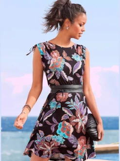Robe en jersey à encolure ronde avec motifs floraux