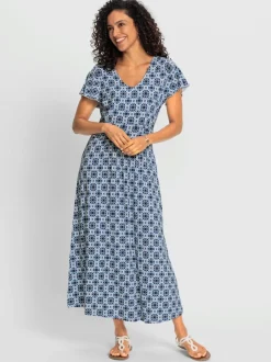 Robe en jersey fluide avec col V et manches chauve-souris