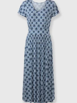 Robe en jersey fluide avec col V et manches chauve-souris
