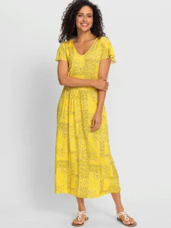 Robe en jersey fluide avec empiècements et manches chauve-souris