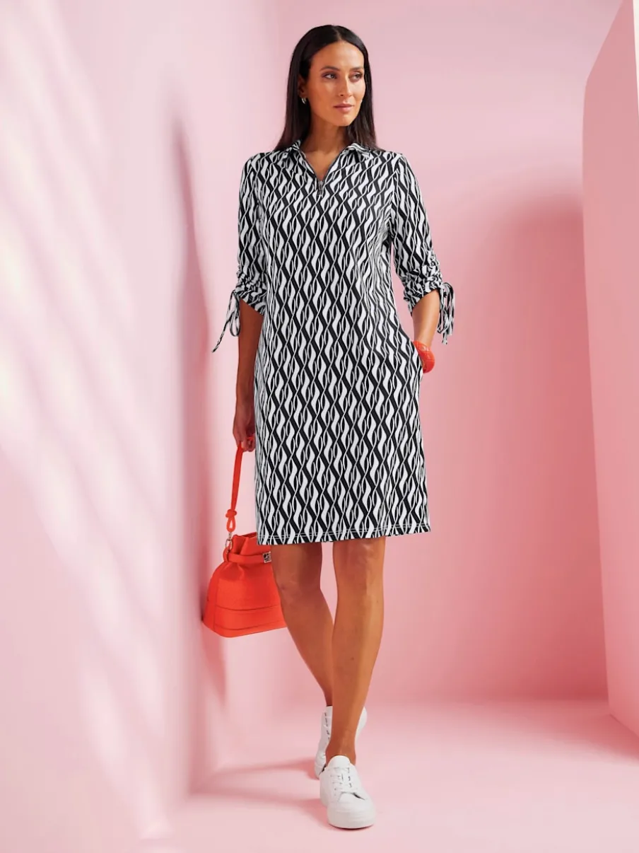 Robe en jersey graphique à col polo et manches 3/4