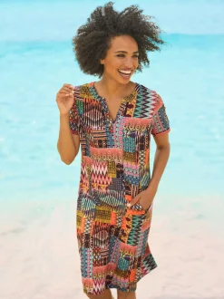 Robe en jersey imprimé avec col V et manches courtes