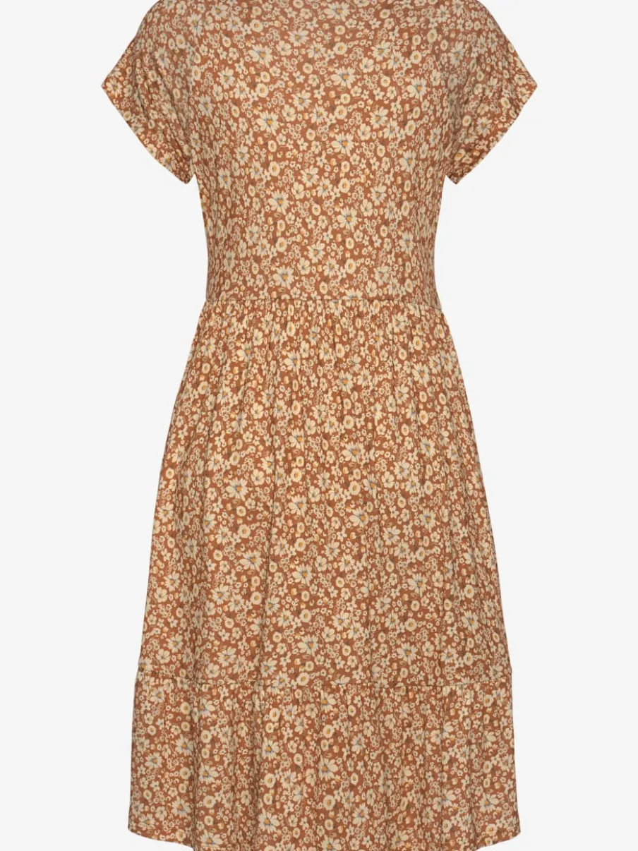 Robe en jersey imprimée avec col en v et volant