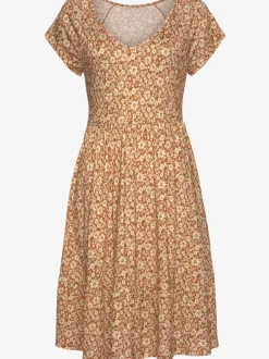 Robe en jersey imprimée avec col en v et volant