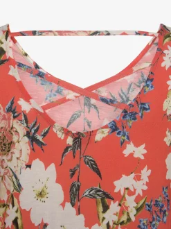 Robe en jersey à manches 3/4 élastiquées avec volant et encolure à rubans