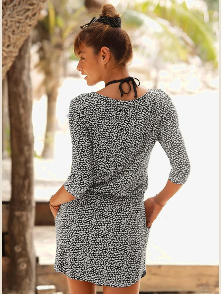 Robe en jersey à manches trois-quarts avec glissière et poches latérales