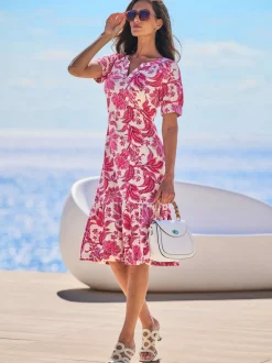 Robe en jersey à motifs floraux avec manches bouffantes