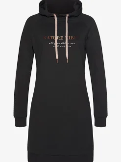 Robe en matière sweat avec capuche et poches latérales