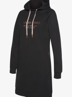 Robe en matière sweat avec capuche et poches latérales
