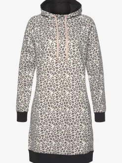 Robe en matière sweat avec capuche et poches latérales