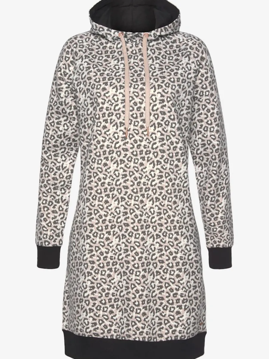 Robe en matière sweat avec capuche et poches latérales