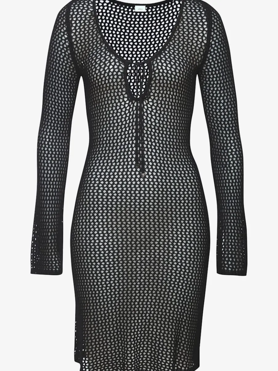 Robe en tricot à encolure ronde et manches longues avec motif ajouré