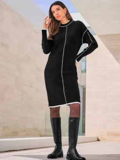 Robe en tricot passepoils contrastés tendance