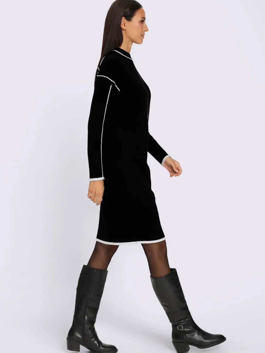 Robe en tricot passepoils contrastés tendance