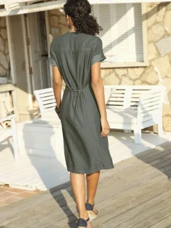 Robe femme col v avec poches raglan et cordon