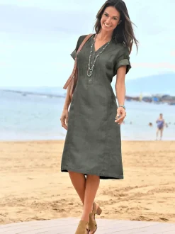 Robe femme col v avec poches raglan et cordon