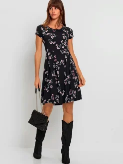 Robe à fleurs en viscose avec manches courtes