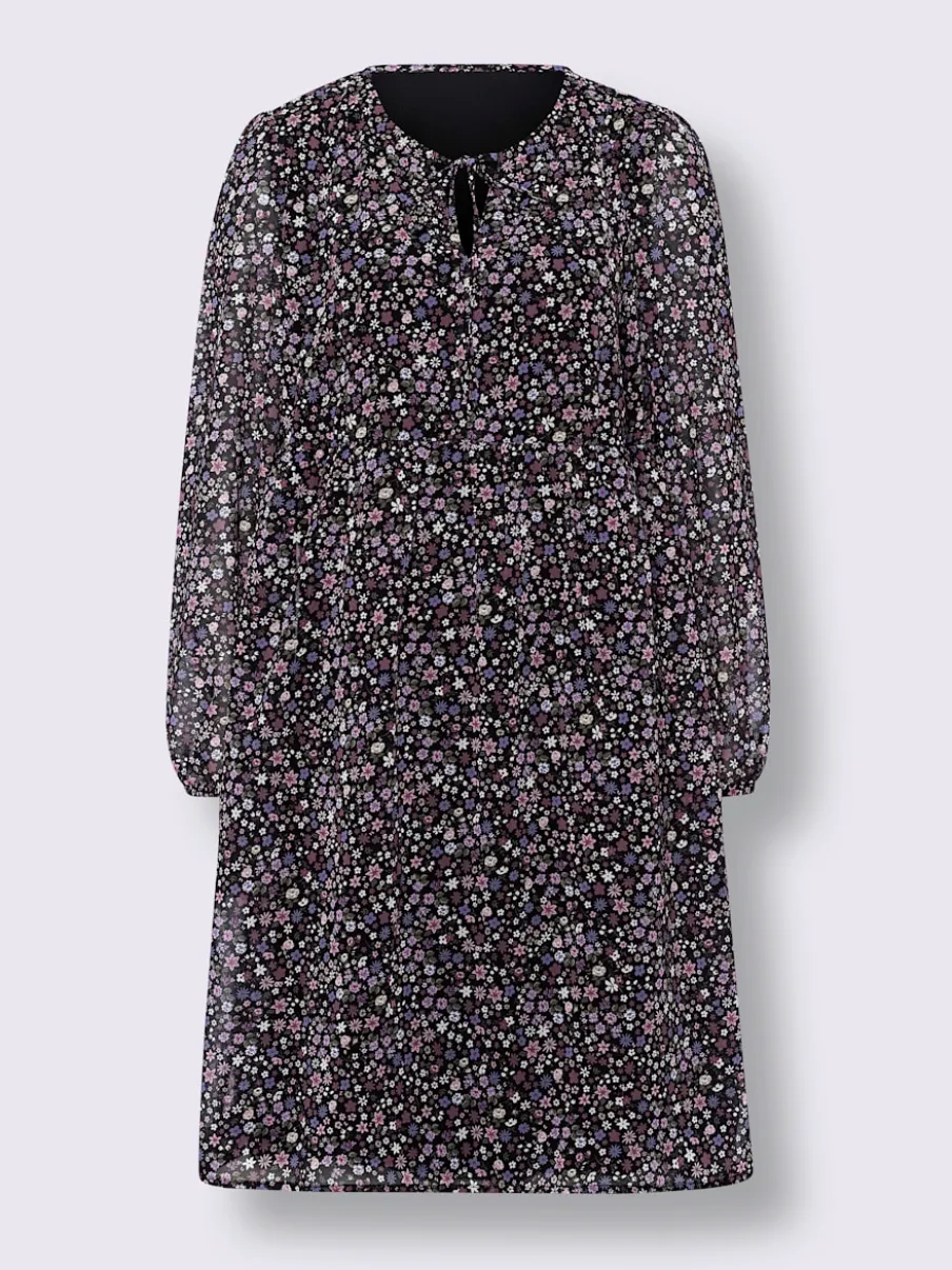 Robe à fleurs fluide avec encolure en V et fronces