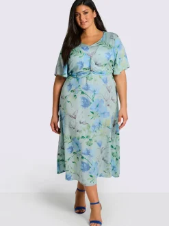 Robe à fleurs fronces à la taille, effet noué