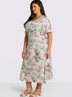 Robe à fleurs fronces à la taille, effet noué