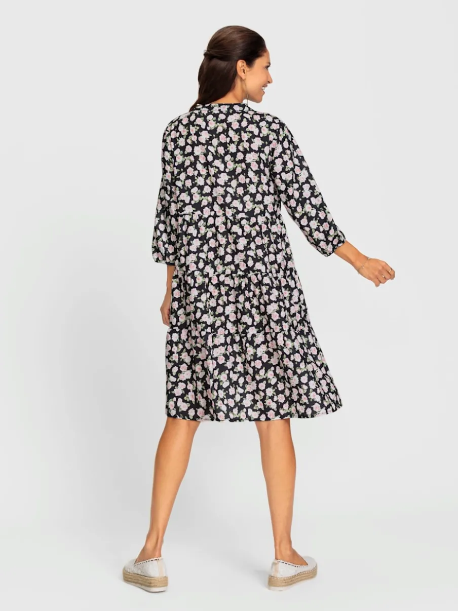 Robe à fleurs manches trois quarts style décontracté fluide