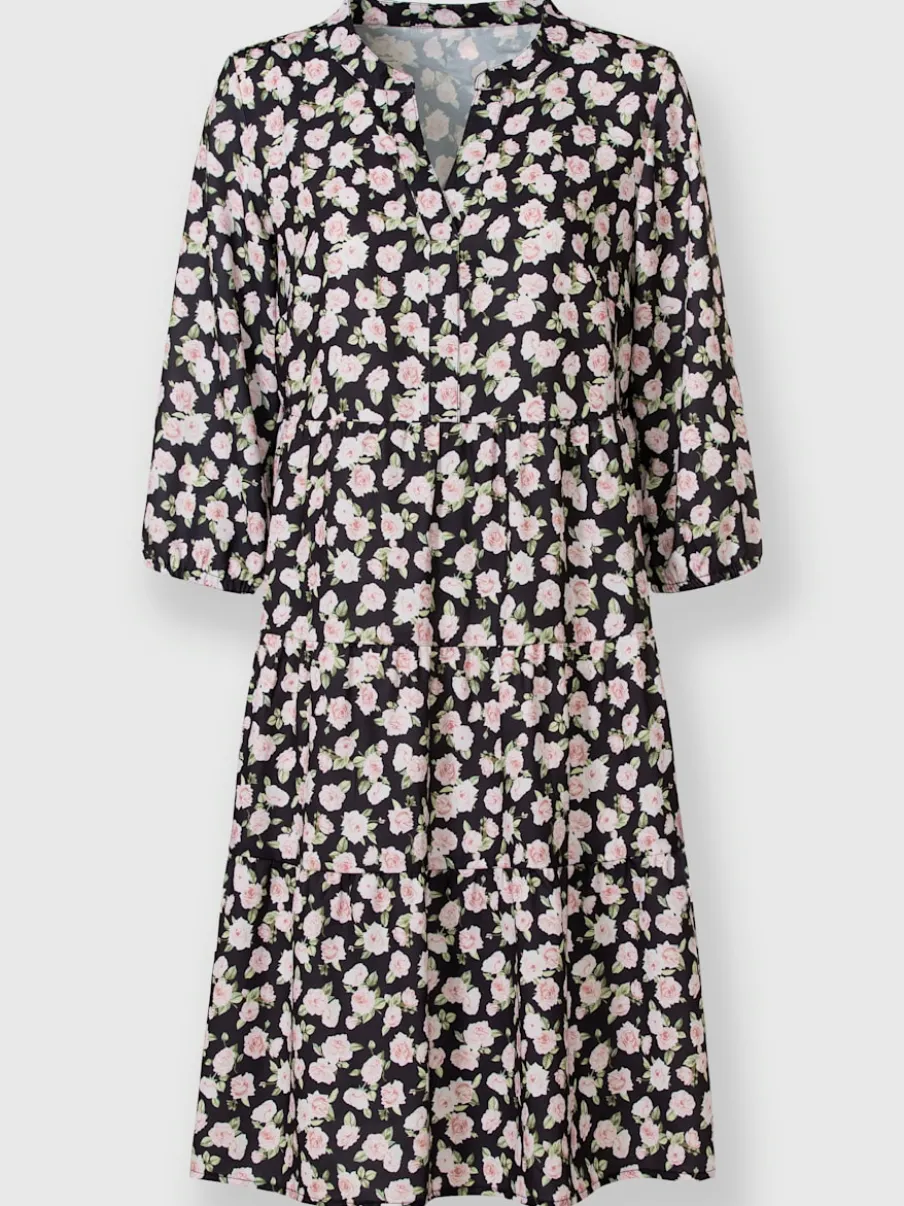 Robe à fleurs manches trois quarts style décontracté fluide