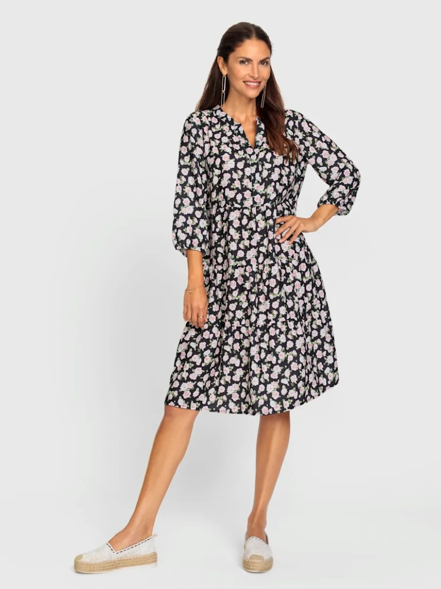 Robe à fleurs manches trois quarts style décontracté fluide