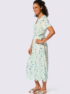Robe fluide avec col V et manches courtes à motifs floraux
