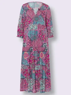 Robe fluide en viscose à motif patchwork coloré