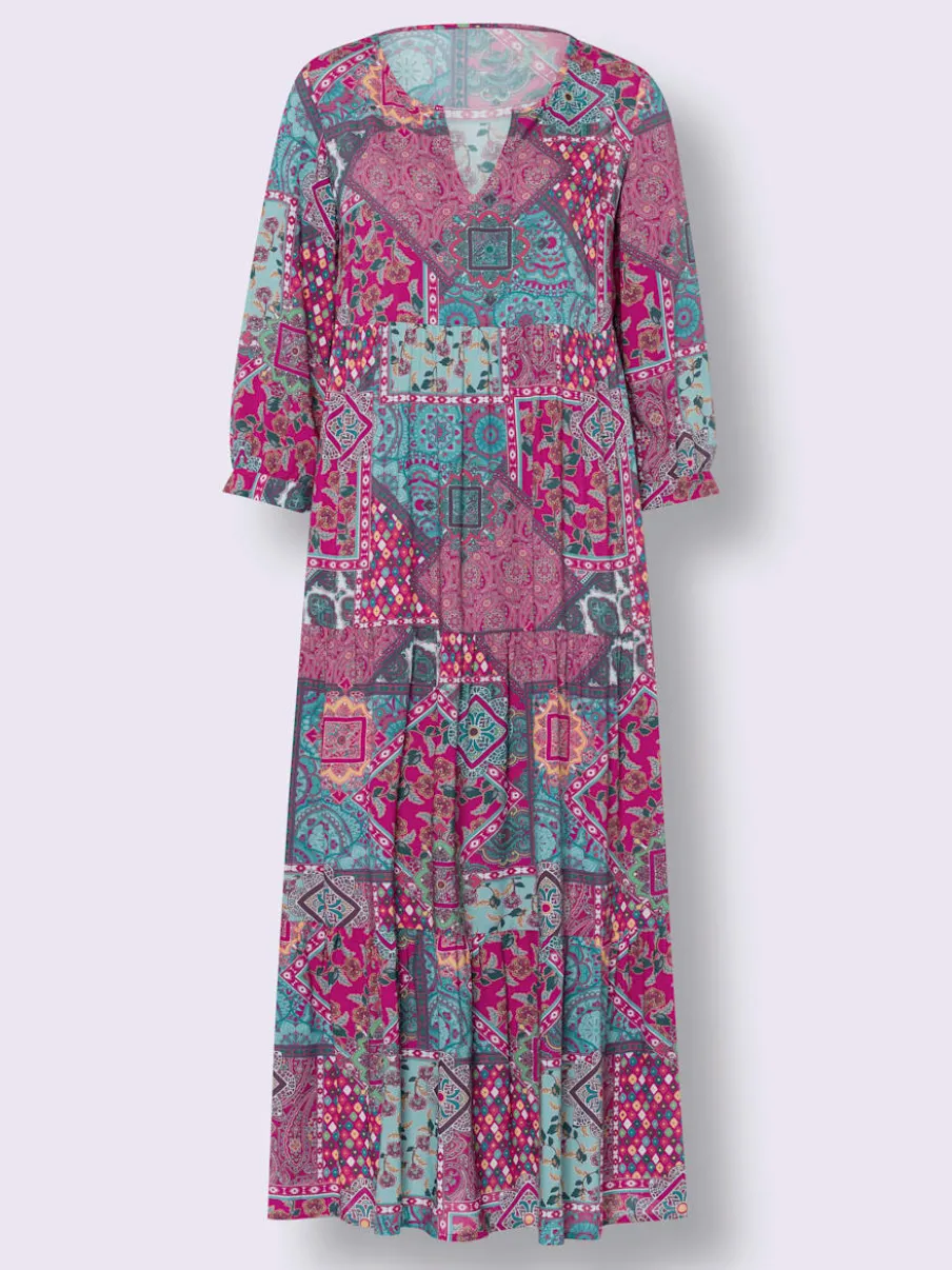 Robe fluide en viscose à motif patchwork coloré