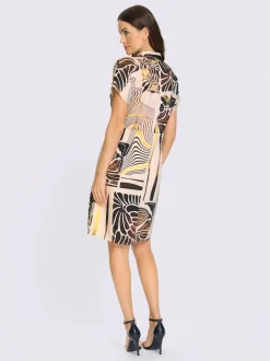 Robe imprimée au col chemise avec mancherons froncés