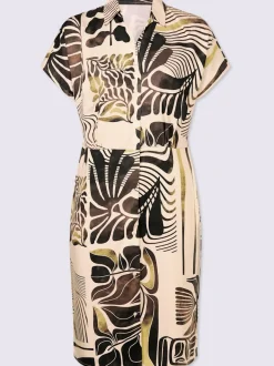 Robe imprimée au col chemise avec mancherons froncés